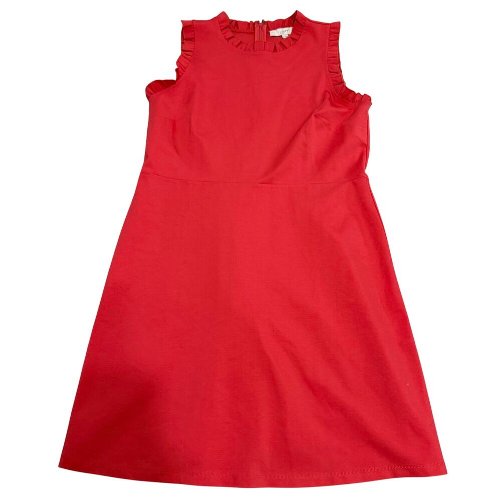 LOFT Coral pink Sleeveless Ruffle Neck Swing Dress A Line mini sz 14 plus size